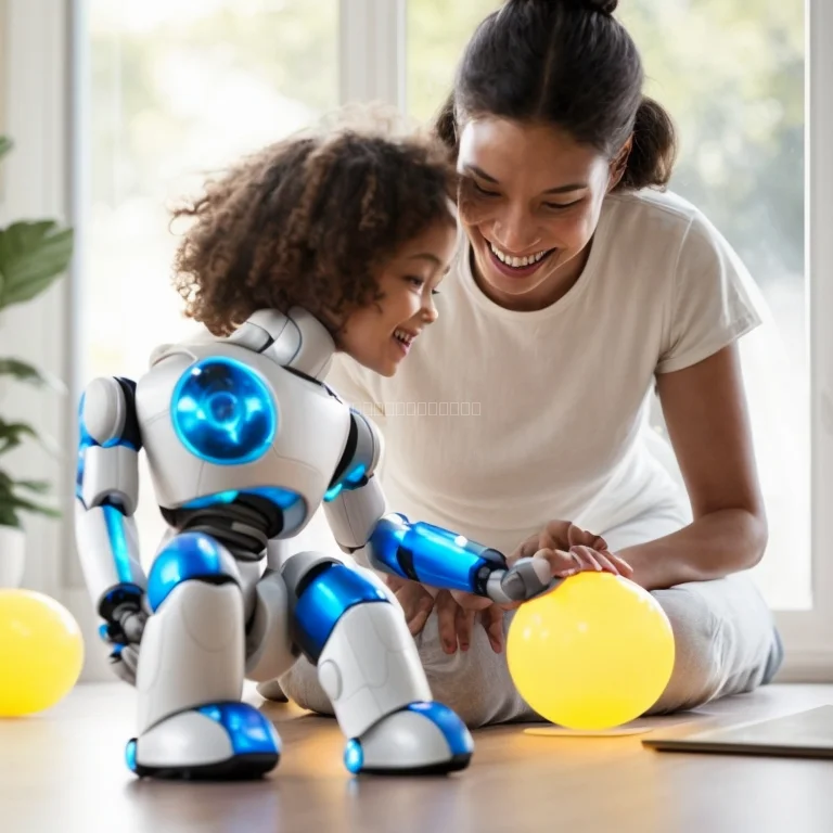 笑顔の家族とAIおもちゃ